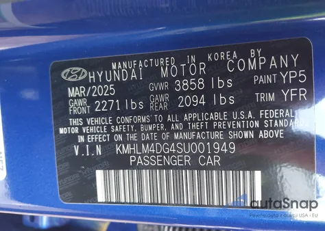 2025 Hyundai Elantra Sel Sport from USA, damaged, VIN KMHLM4DG4SU001949